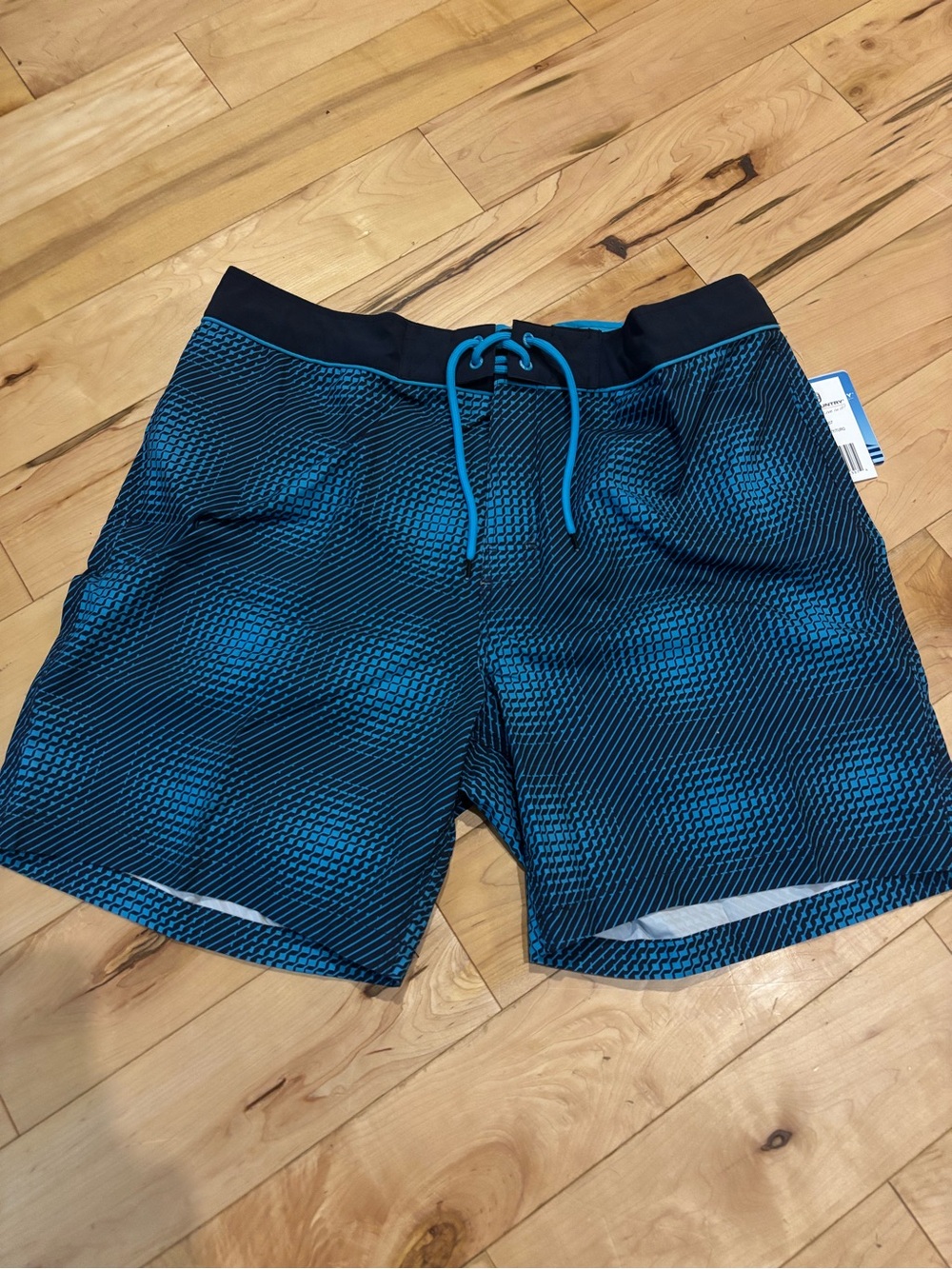 ❣️Free Country Blue Geometric Swim Trunks with Black Waistband